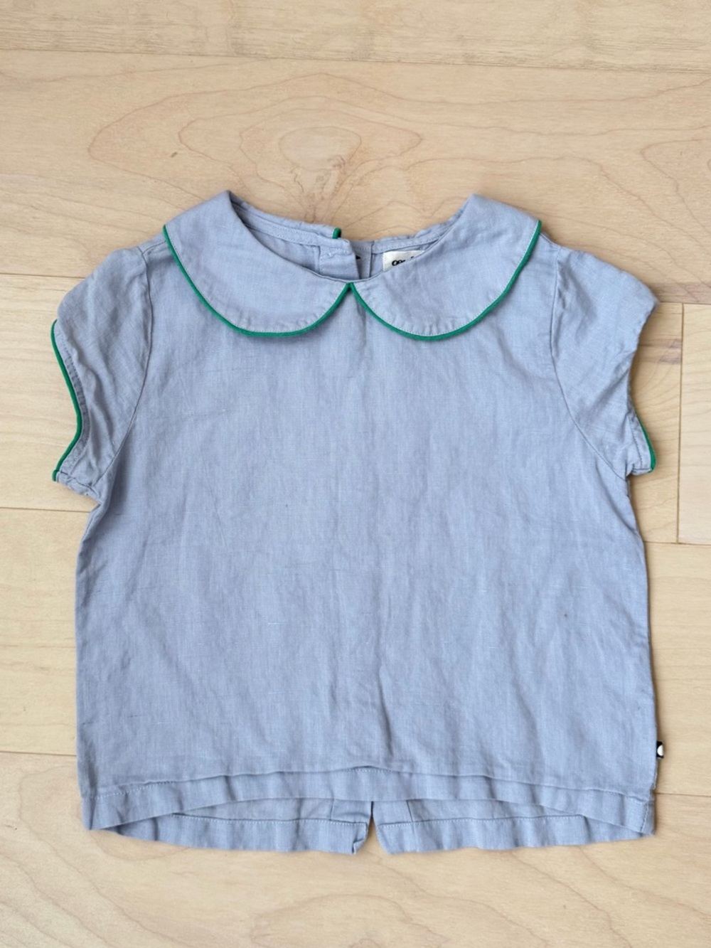 Oeuf Light Blue Linen Top with Green Trim
